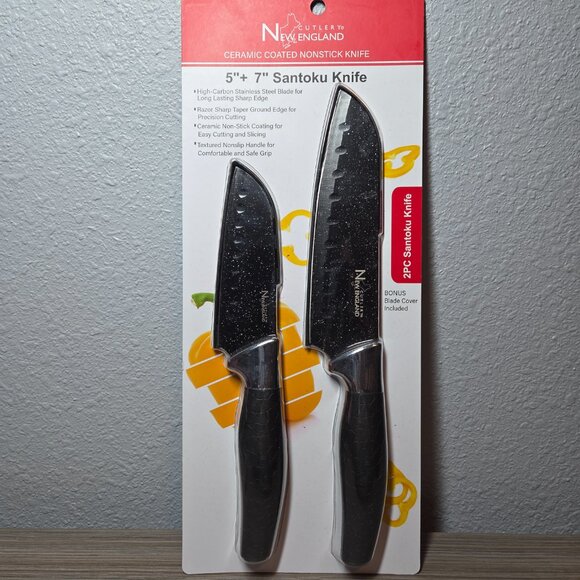 New England Santoku Ceramic Coated Non-stick Knives 5” and 7” - Picture 3 of 7